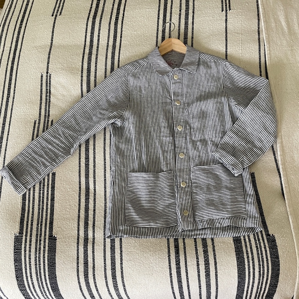 Alex Crane blue/white stripe collared linen jacket with buttons